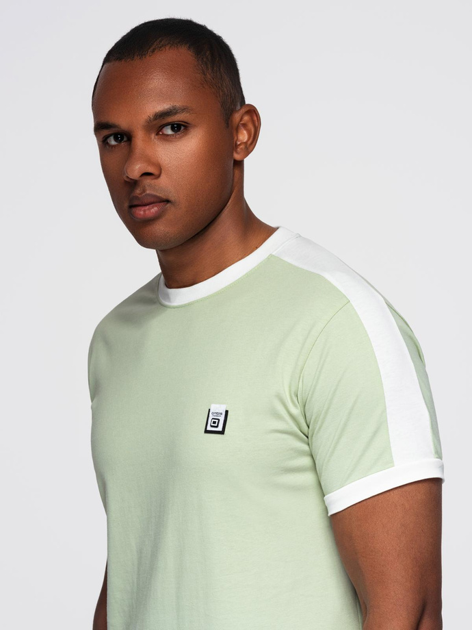 Men's T-shirt with contrasting stripes - pistachio V9 OM-TSCT-0115