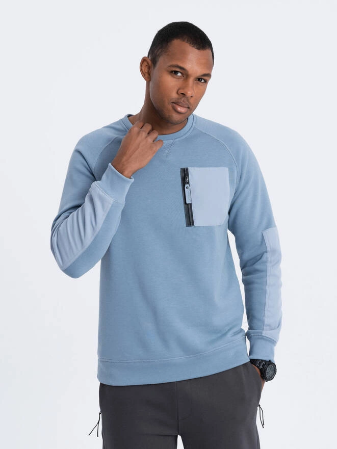 Men's sweatshirt with reglan sleeves - light blue V3 OM-SSNZ-0122