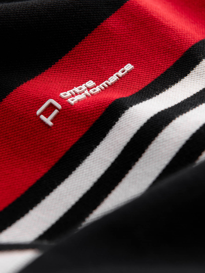 Men's fitted polo shirt with two-tone stripes - black V2 OM-POSS-0127