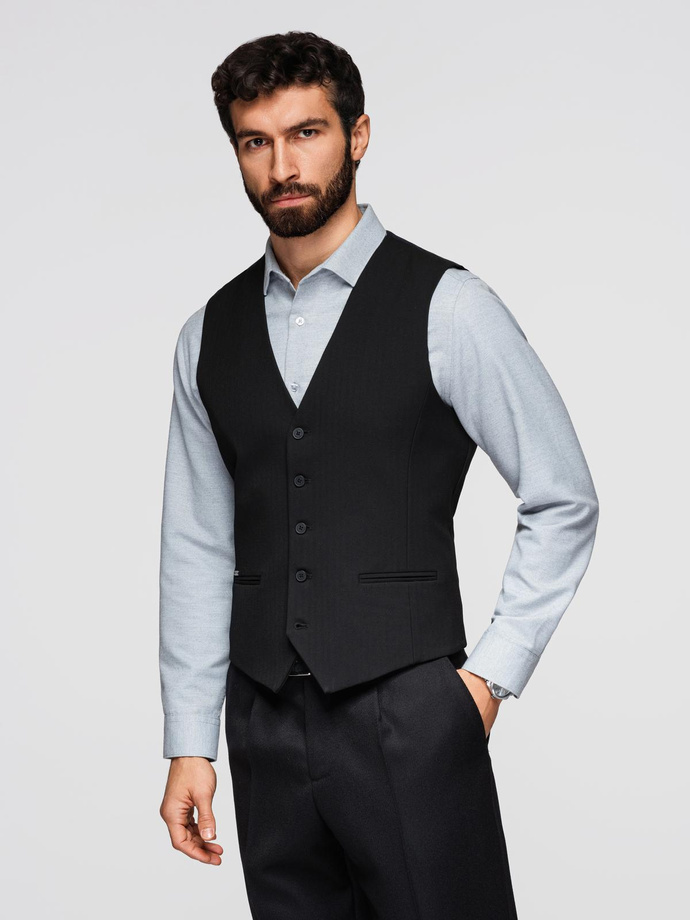 Elegant men's SLIM FIT herringbone vest - black V3 OM-BLZV-0143