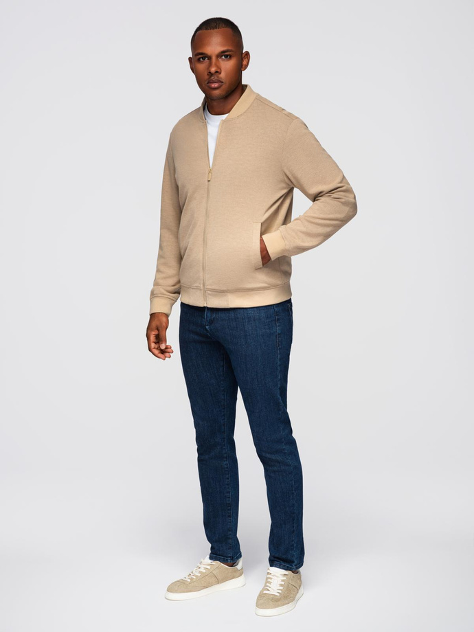 Męska kurtka bomberka z raglanowym rękawem – ciepłobeżowa V2 OM-JANP-0159