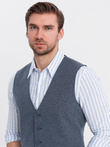 Fitted elegant men's structured knit vest - navy blue V1 OM-BLZV-0147