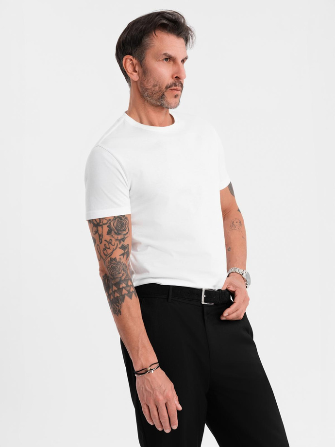 Męski klasyczny bawełniany T-shirt BASIC - biały V4 OM-TSBS-0236