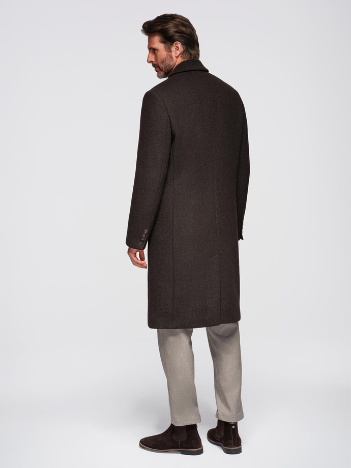Men's double-breasted wool coat - dark brown V3 OM-COWC-0133