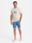 Men's denim shorts with rolled up leg - light blue V1 OM-SRDS-0161 