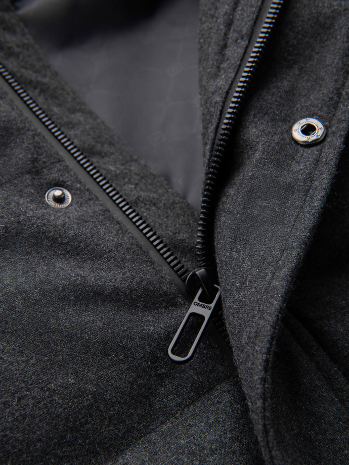 Casualowa męska kurtka puffer z wełną – czarny melanż V2 OM-JAHP-0203