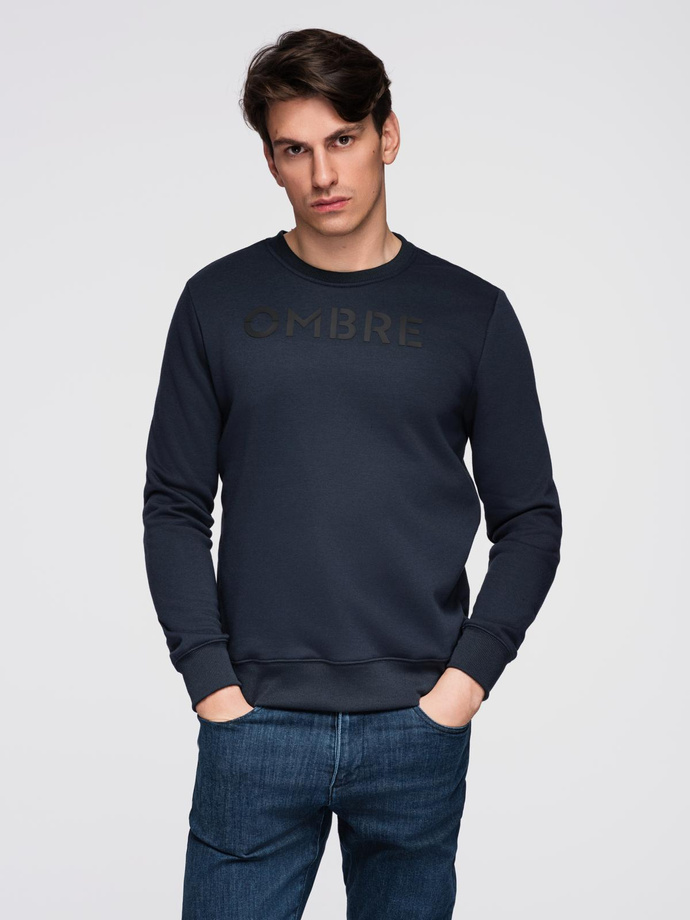 Classic men's sweatshirt with inscription - navy blue V3 B1711