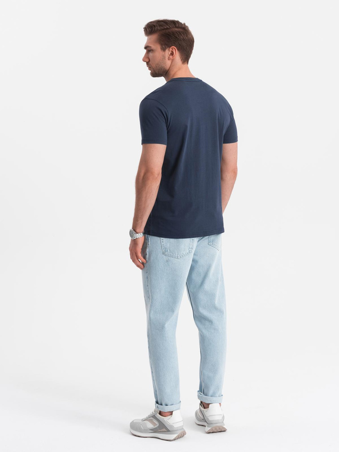 Men's casual t-shirt with pocket patch - navy blue V10 OM-TSCT-0109