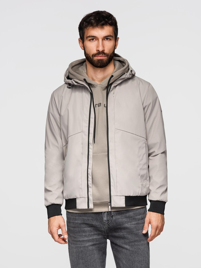 Men's lightweight jacket with mesh lining and hood - grey V6 OM-JANP-0149