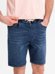 Men's shorts with elastic waistband and wash effect - blue V2 OM-SRDS-0192