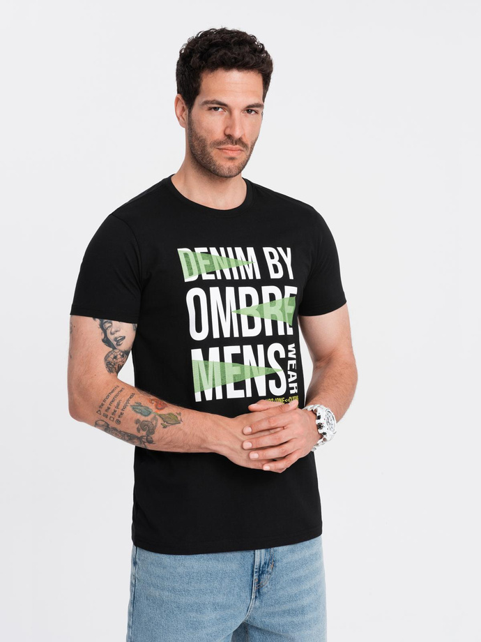 Men's cotton t-shirt with large inscription - black V2 OM-TSPT-0193