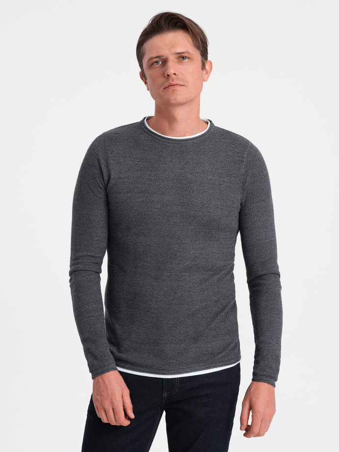 Men's cotton sweater with round neckline - graphite melange V2 OM-SWSW-0103