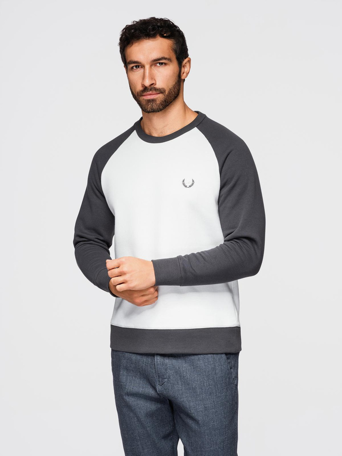 Męska bluza kontrastowa z reglanowym rękawem - kremowo-grafitowa V1 OM-SSNZ-0239