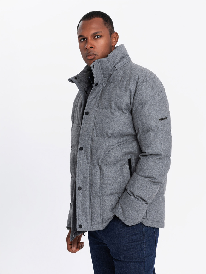 Men's lightweight jacket with mesh lining and hood - grey V1 OM-JAHP-0203