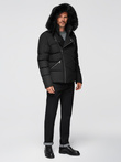 Men's quilted jacket with cut of ramoneski with hood - black V1 OM-JAHP-0252