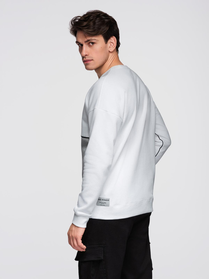 Men's OVERSIZE sweatshirt with contrasting color combination - white and gray V1 OM-SSNZ-0130