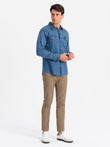Men's denim snap shirt with pockets - blue V2 OM-SHDS-0115