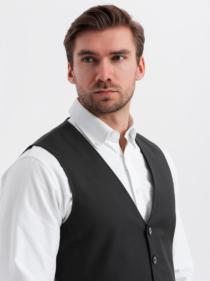 Men's fitted vest with rayon and marbled buttons - black V4 OM-BLZV-0112