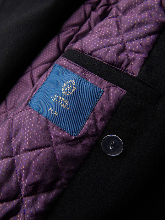 Elegant military double-breasted coat for men with wool - black V1 OM-COWC-0145