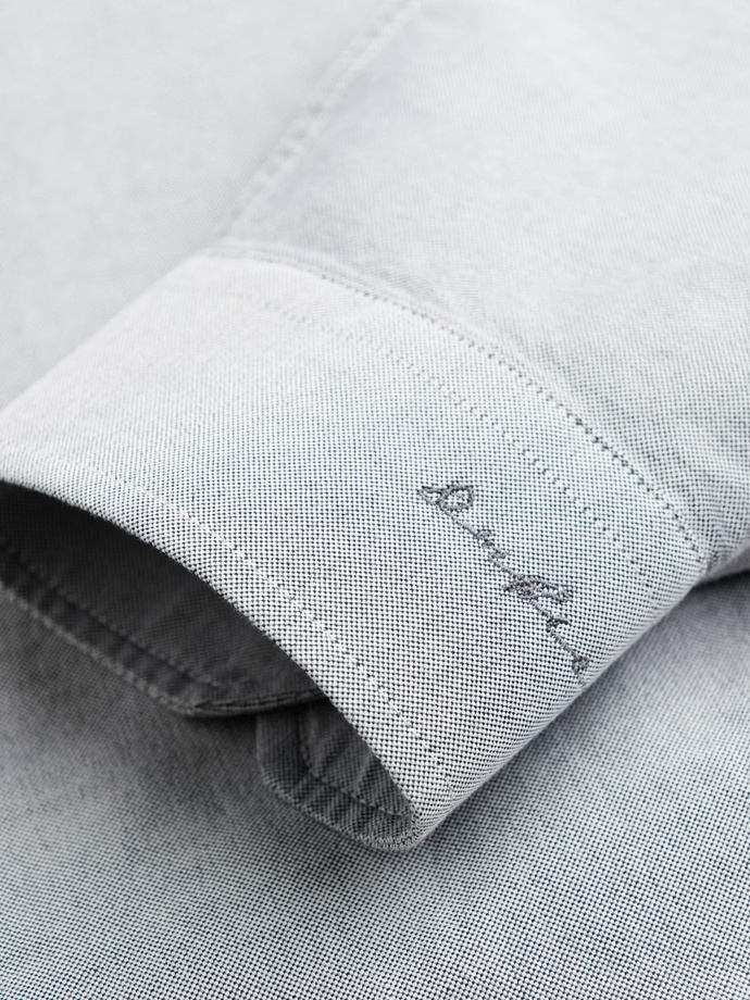 Elegancka koszula męska oxford z haftem – jasnoszara V2 OM-SHOS-0172