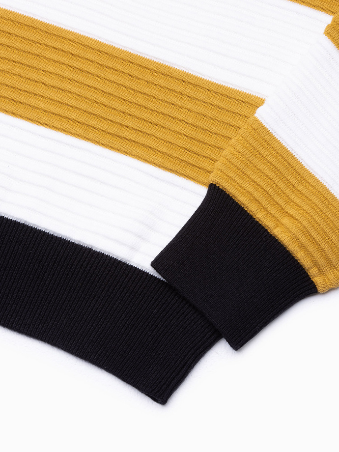 Sweter męski w paski - musztardowy V2 E189