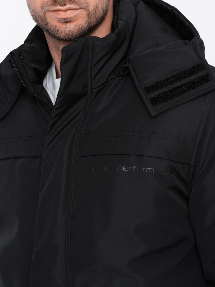Men's insulated jacket with hood - black V5 OM-JAHP-0128