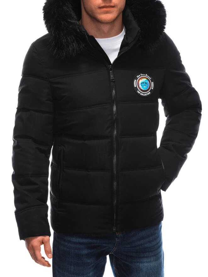 Men's quilted winter jacket 576C - black