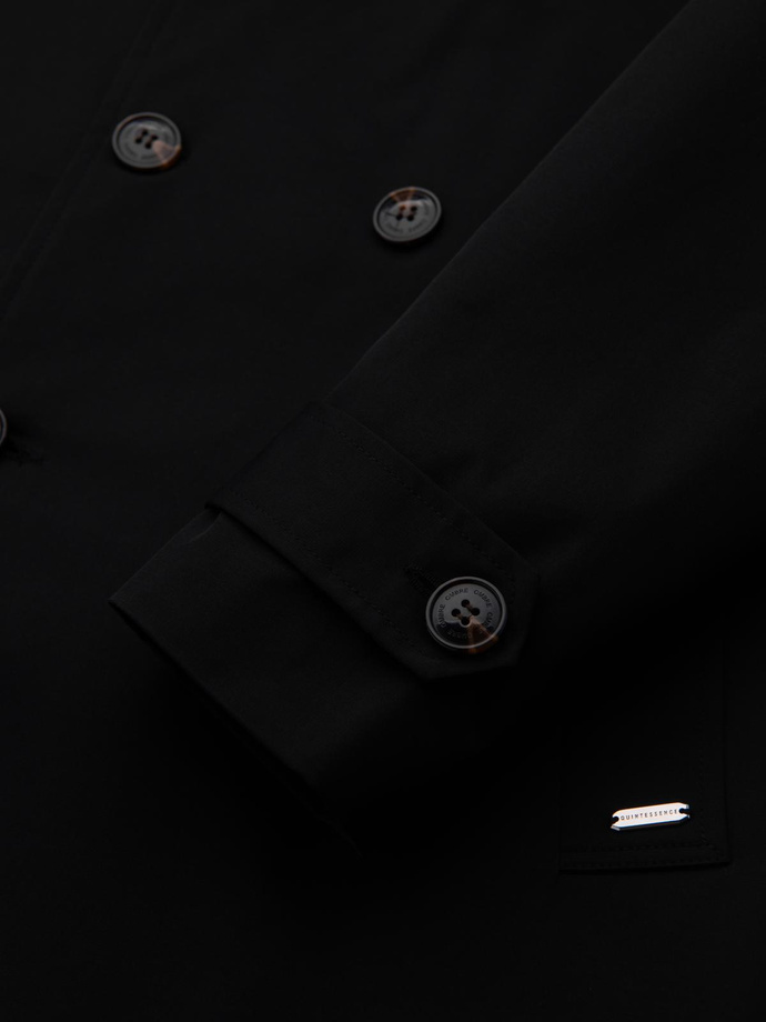 Elegant SLIM FIT men's trench coat with belt - black V2 OM-COSC-0126