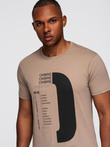 Men's printed cotton t-shirt - light brown V2 OM-TSPT-0166