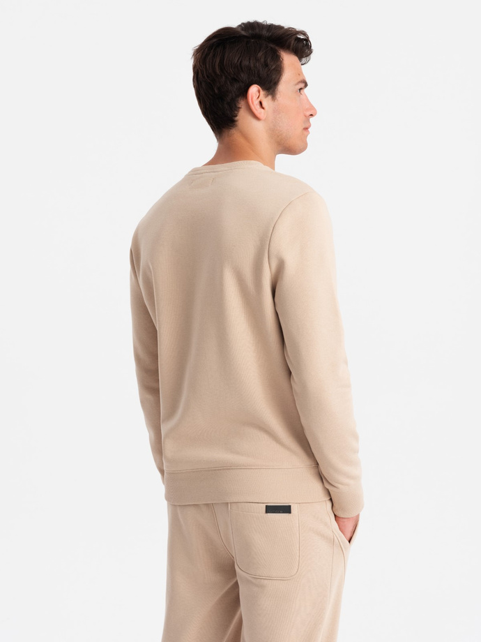 Komplet dresowy męski bawełniany BASIC bluza nierozpinana + joggery – beżowy V6 Z84