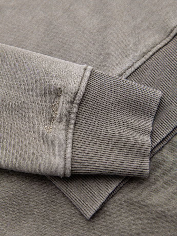 Washowana bluza męska z ozdobnym przeszyciem przy dekolcie - beżowa V2 OM-SSDS-0131