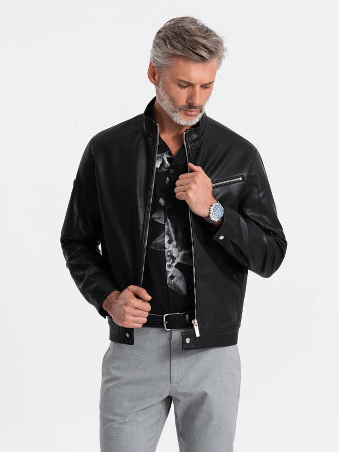 Men's eco-leather jacket - black C604