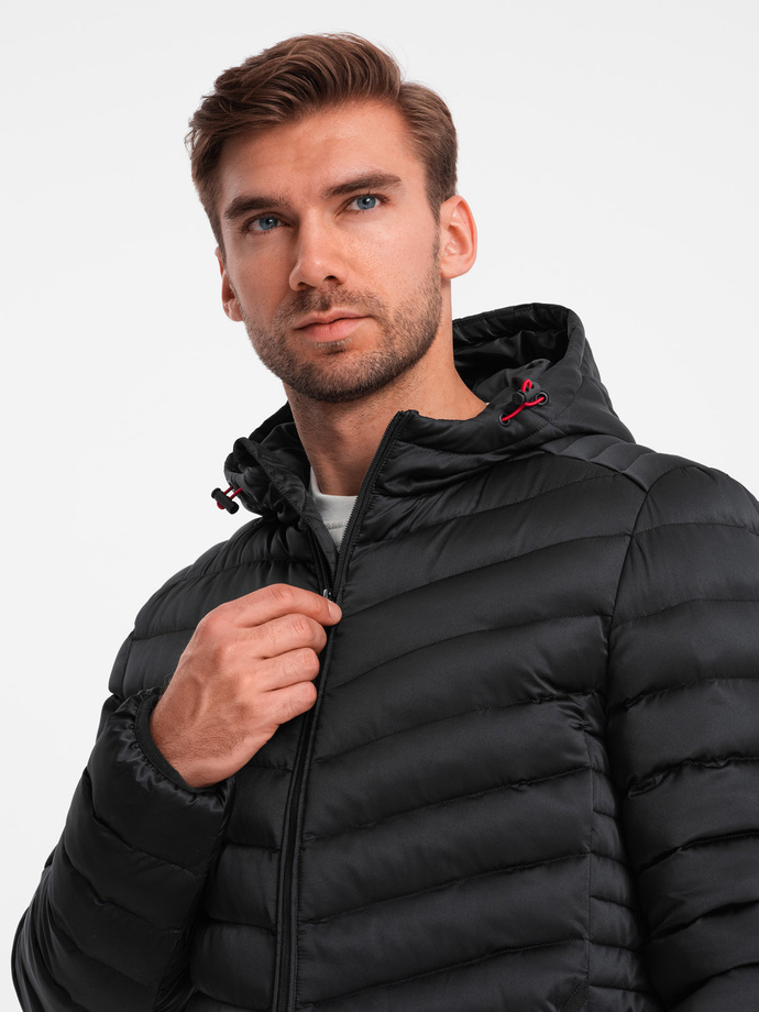 Lightly insulated quilted men's jacket with satin trim - black V2 OM-JALP-0180