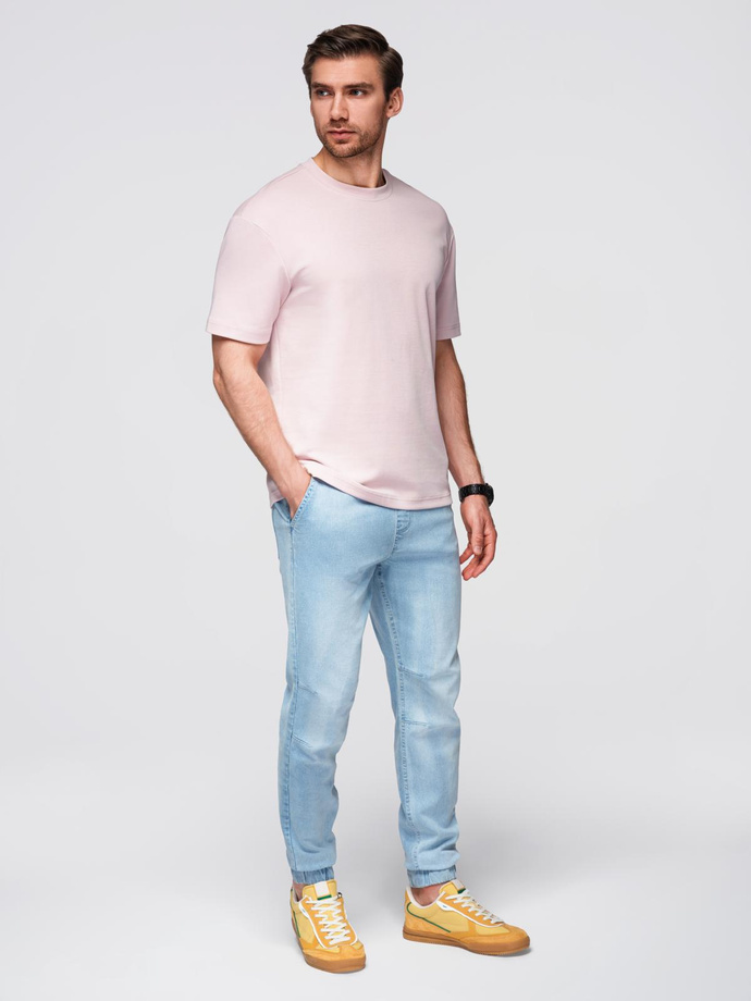 Men's JOGGERS denim pants with wash effect - light blue V1 OM-PADJ-0267