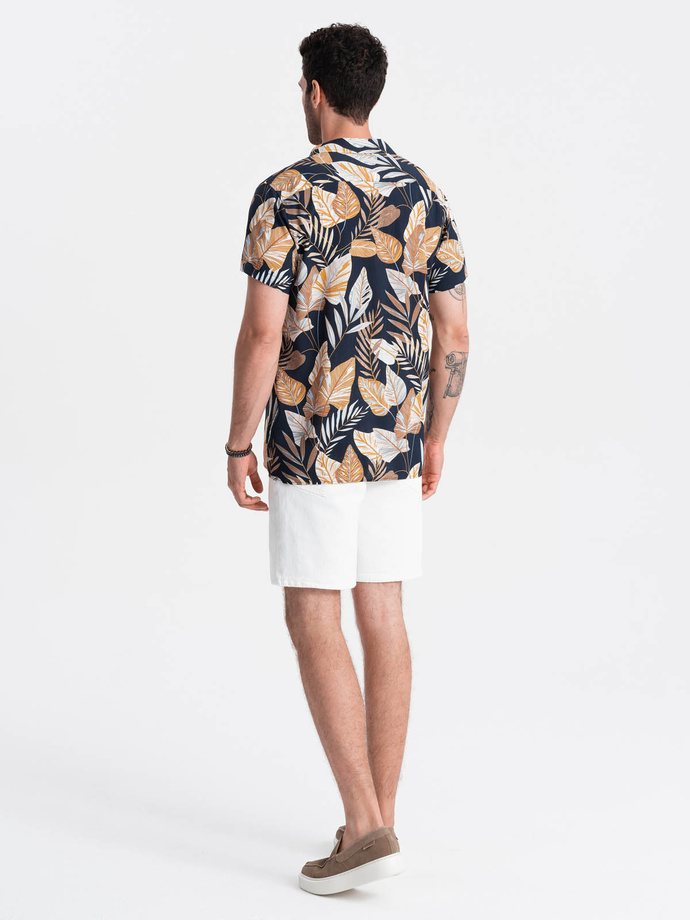 Viscose patterned men's short sleeve shirt - leaves V14 OM-SHPS-0113
