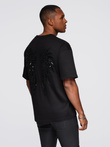 Men's cotton T-shirt with sequin wing motif on back - black V1 OM-TSCT-0289