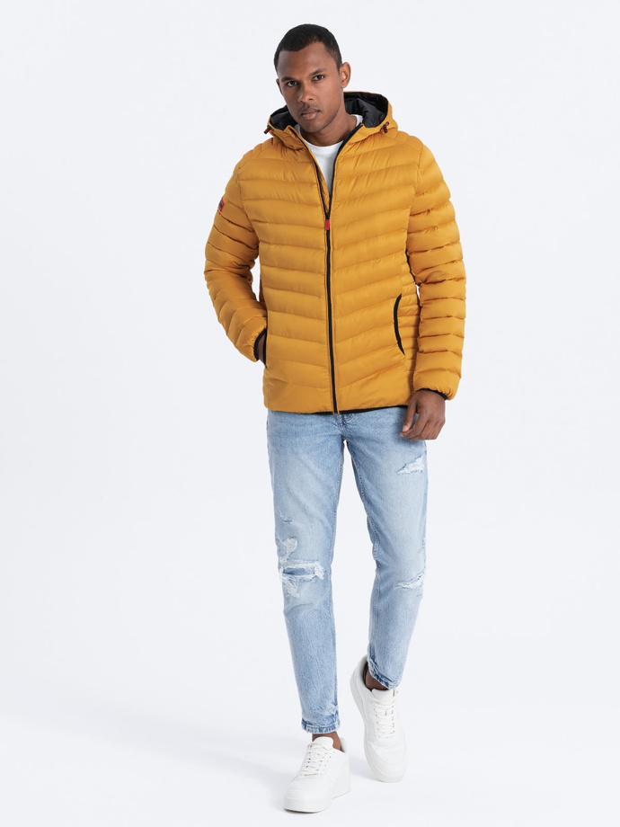 Men's quilted jacket with satin finish - mustard V18 OM-JALP-0121