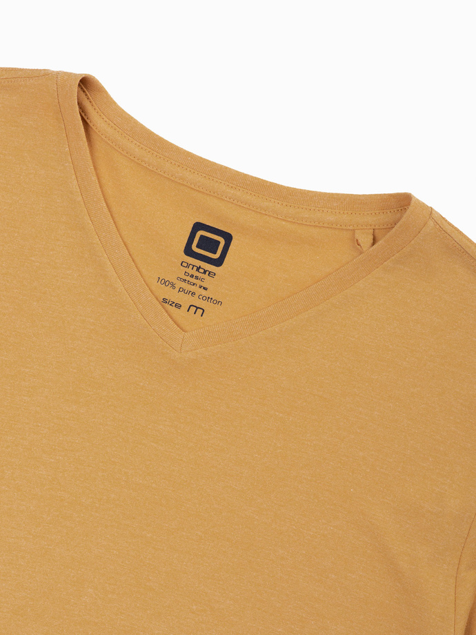 BASIC classic men's tee-shirt with serape neckline - mustard melange V19 S1369