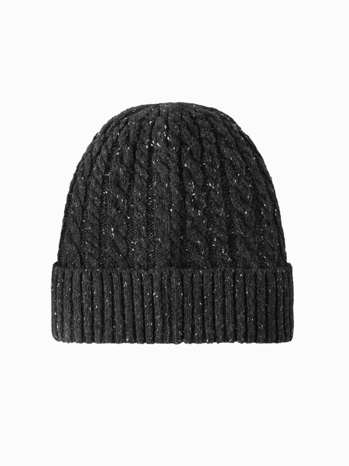Men's beanie cap with round embossed patch - graphite V1 OM-ACWH-0121
