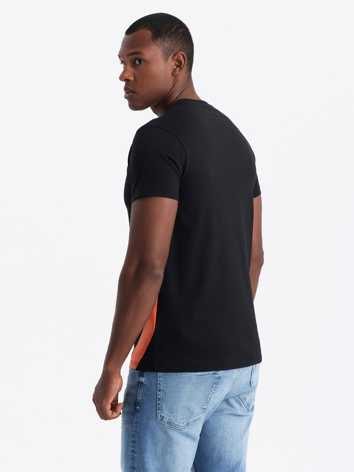 Men's cotton t-shirt with contrasting two-tone print - black V1 OM-TSPT-0219