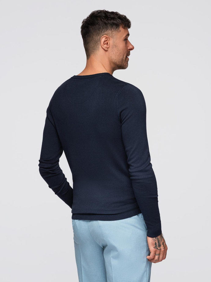 Classic men's sweater with round neckline - navy blue V9 OM-SWBS-0106