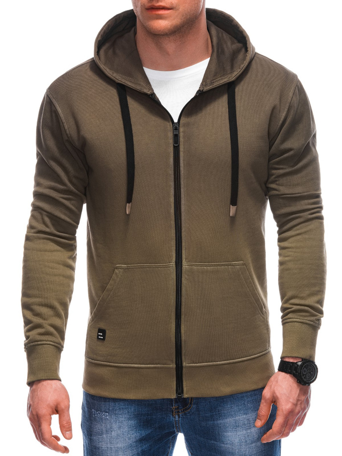 OM-SSWS-0127 men's unbuttoned hooded sweatshirt - olive V2