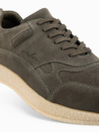 Lekkie zamszowe męskie sneakersy w stylu sportowym – oliwkowe V1 OM-FOSL-0205