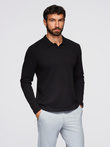 Męski sweter polo z haftem na piersi – czarny V1 OM-POLS-0140