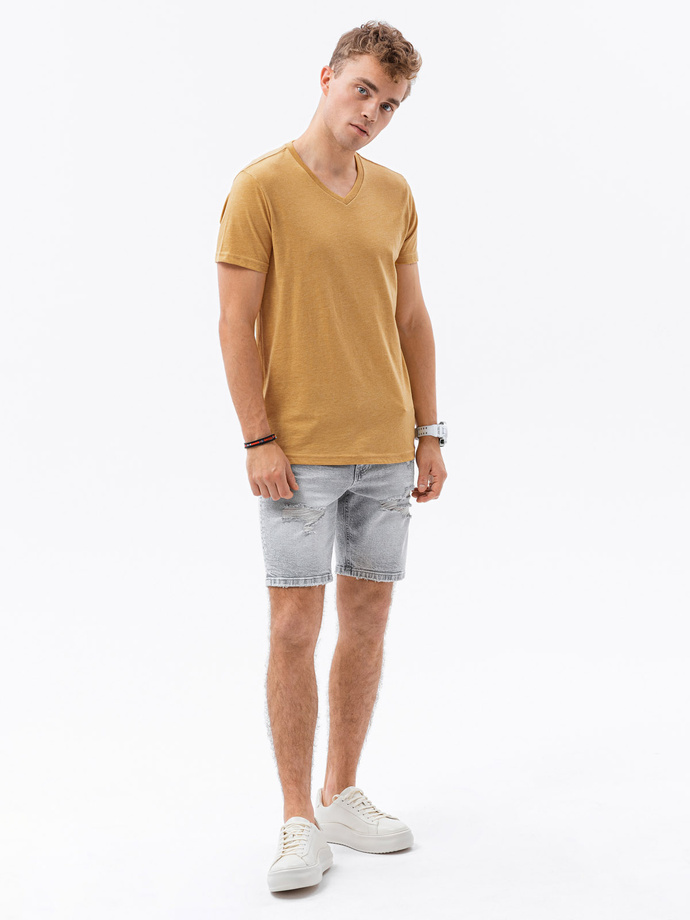 BASIC classic men's tee-shirt with serape neckline - mustard melange V19 S1369