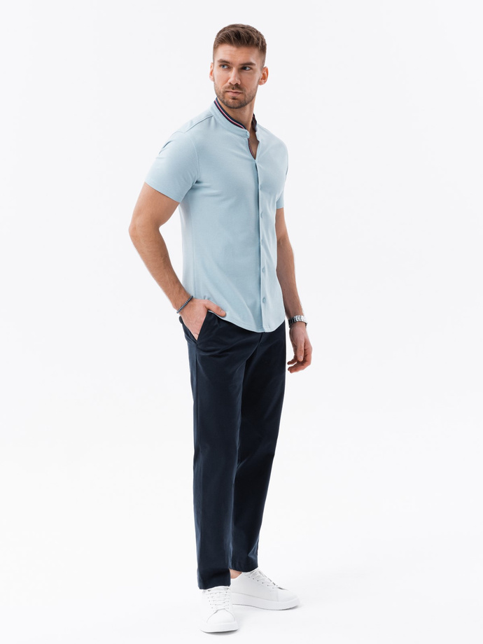 Men's knit shirt with short sleeves and collared collar - blue V3 OM-SHSS-0101