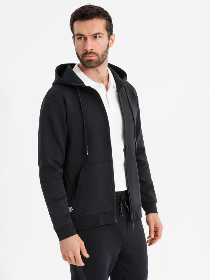 Rozpinana bluza dresowa hoodie w stylu streetwearowym – czarna V3 OM-SSZP-0213