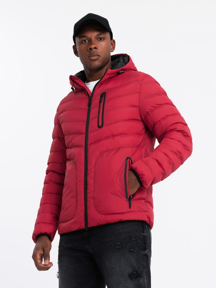 Men's quilted sports jacket with contrasting zipper - red V8 OM-JALP-0179