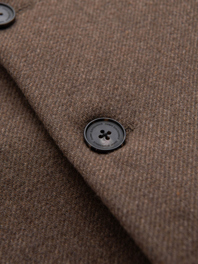 Elegant single-breasted men's wool coat - brown V1 OM-COWC-0114