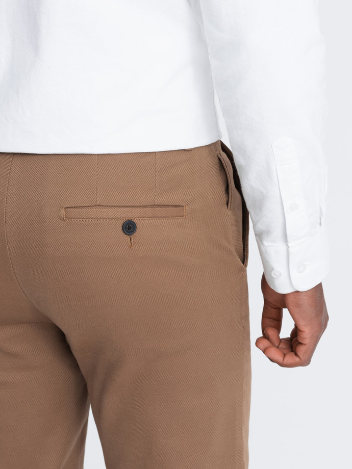 Men's SLIM FIT chino pants with fine texture - brown V2 OM-PACP-0190